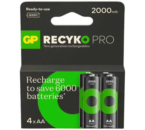 GP Batteries Recyko Pro AA Kalem Ni-Mh Şarjlı Pil, 1.2 Volt, 4’lü Kart