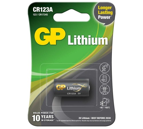 GP Batteries GPCr123A Dl123A/Cr123A Boy Lityum Pil, 3 Volt, Tekli Kart