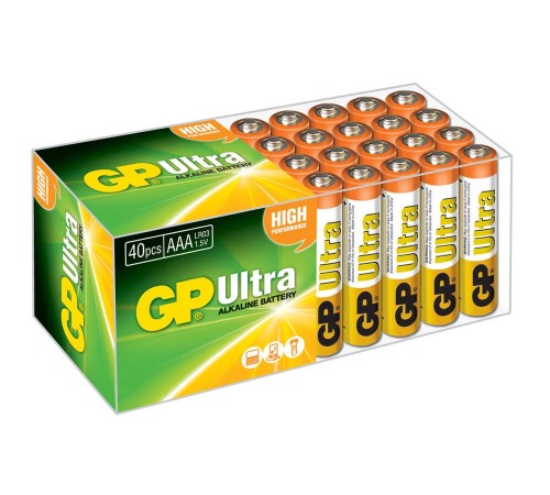 GP Batteries GP24AU Ultra Alkalin LR03/E92/AAA İnce Kalem Pil, 1.5 Volt, 40’lı Paket