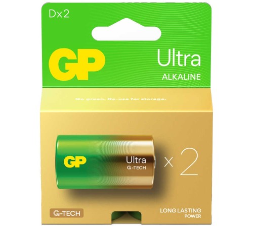 GP Batteries G-TECH Ultra Alkalin Kalın LR20 - D Boy 1.5V Pil 2’li Kart
