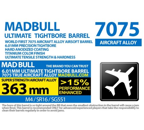 Madbull 6,01x363 mm Hassas T6 7075​ Alüminyum M4/SR16/SG551 İç Namlu
