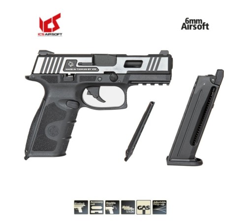 ASG ICS XFG Pistol GBB Airsoft Tabanca - Hairline Siyah/Gümüş