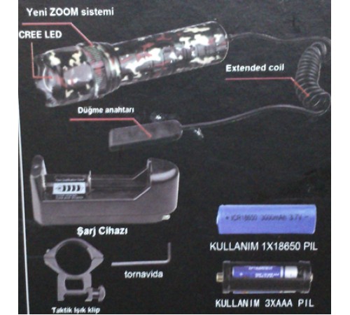 Şarjlılı , Zoomlu Taktik Hafif Silah Feneri