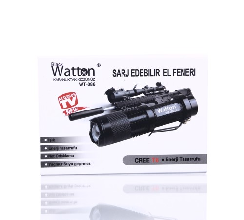 Orjinal 800 Lümen T6 Şarjlı EL Feneri Watton Wt-086