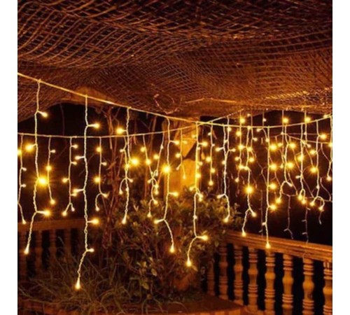16 Saçaklı 4 mt Dekoratif 96 Led Işık Sarkıt Sarı Renk İp Perde