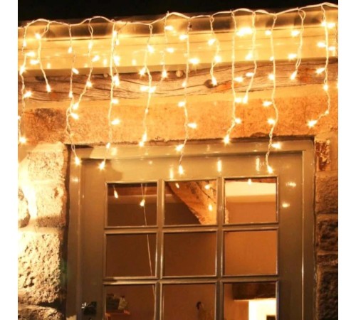 16 Saçaklı 4 mt Dekoratif 96 Led Işık Sarkıt Sarı Renk İp Perde