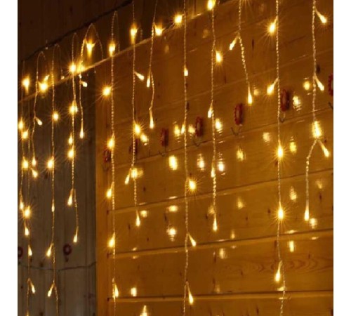 16 Saçaklı 4 mt Dekoratif 96 Led Işık Sarkıt Sarı Renk İp Perde