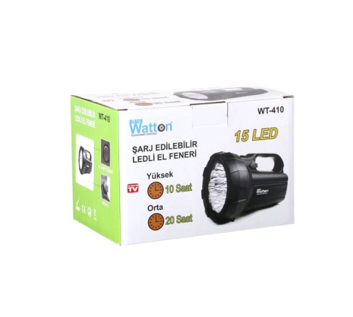 ŞARJ EDİLEBİLİR PARLAK 15 LED EL FENERİ WATTON WT-410
