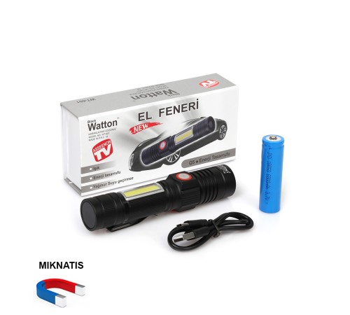 Geniş Açılı P50 Led Şarjlı EL Feneri Watton Wt-601