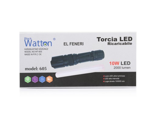 10W 2000 Lümen 4 Renk Güçlü EL Feneri Watton Wt-605
