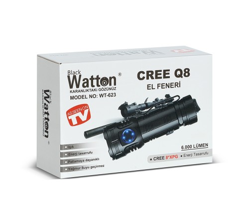 CREE Q8- XPG 8+1 LED  ŞARJLI EL FENERİ WATTON WT-623