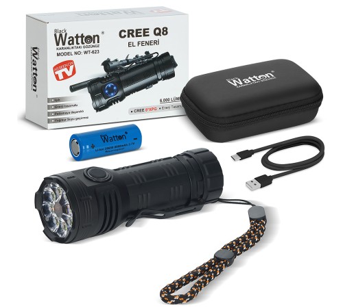 CREE Q8- XPG 8+1 LED  ŞARJLI EL FENERİ WATTON WT-623