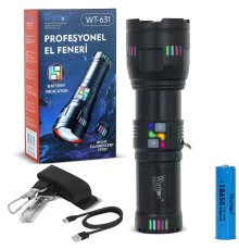 LAZER ETKİLİ PROFESYONEL EL FENERİ WATTON WT-631- 30,000 LÜMEN
