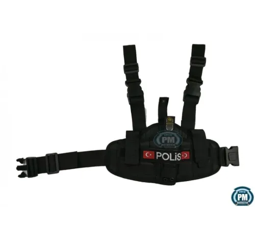 Polis Siyah Renk Çift Yedek Şarjörlü Çift Nokta Askılı Bacak Silah Kılıfı