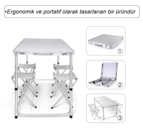 Katlanır Kamp Masası ve Sandalyesi Mavi