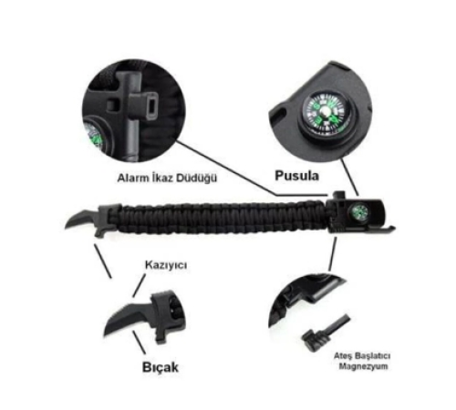 Paracord Bıçaklı & Pusulalı Çöl Rengi Survival Bileklik