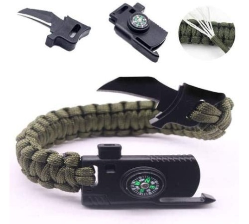 Paracord Bıçaklı & Pusulalı Haki Survival Bileklik
