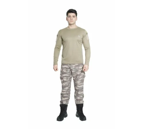 Vogel Tactical Uzun Kollu Yakasız Bej Taktik Tşört