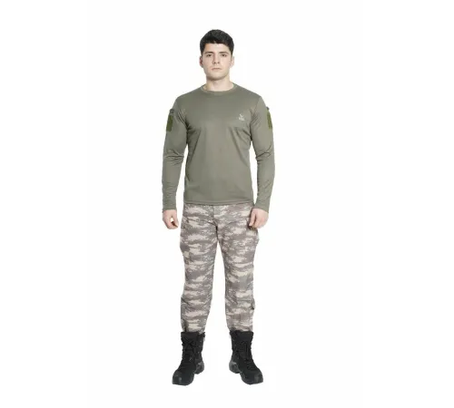 Vogel Tactical Uzun Kollu Yakasız Haki Taktik Tşört